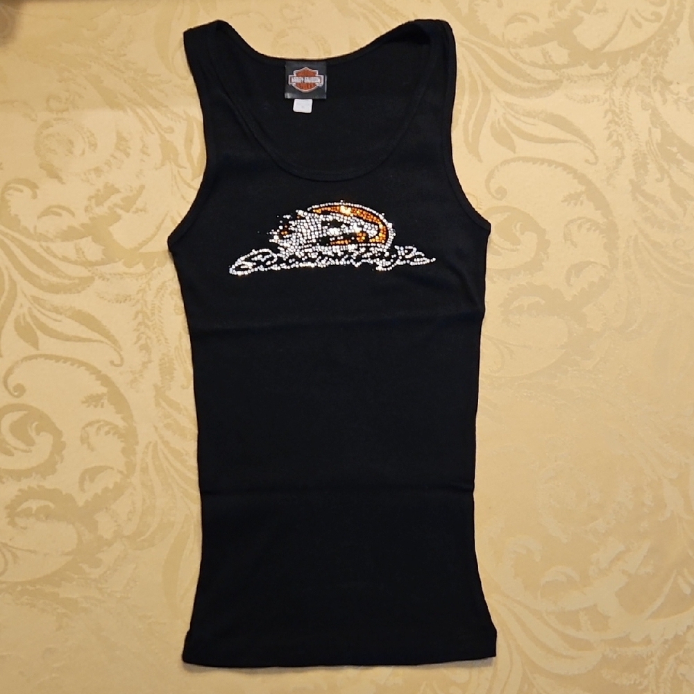 Harley Davidson Black Tank Top with Screaming Eagle Embellished Logo